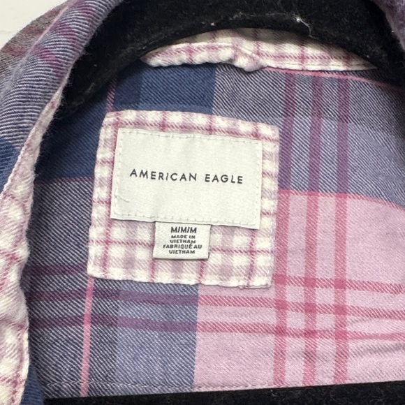 American Eagle Outfitters Pink and Purple Plaid Cropped Shirt - Picture 3 of 5